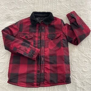 Buffalo Barn Coat Chore Jacket Plaid Shacket Sherpa Collar Quilted Lining Size 5